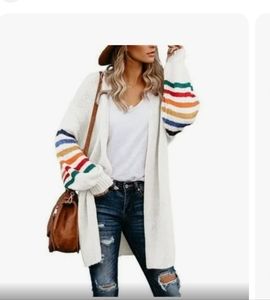 C.C. Boutique White Cardigan with Colorful Stripes